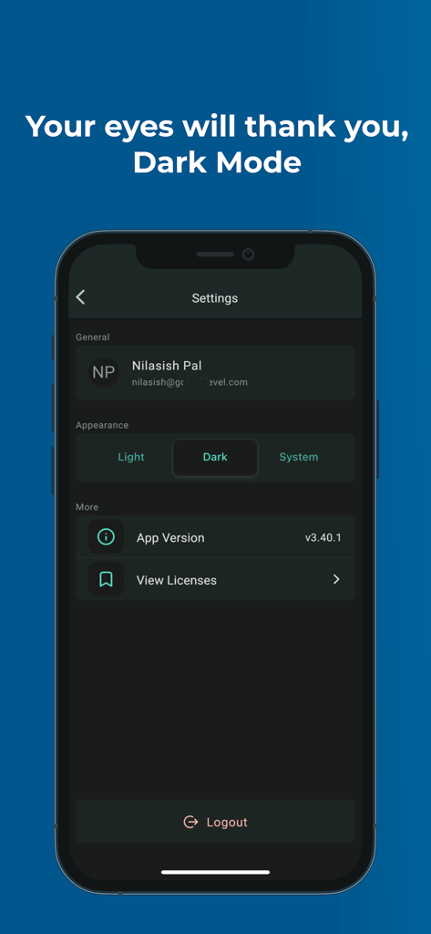 Lead Connector - Einstellungsbildschirm der Lead Connector App mit aktiviertem Dark Mode.
