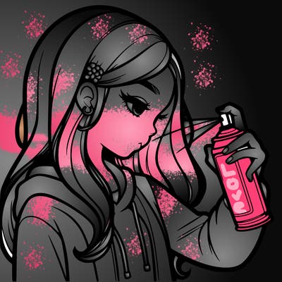 a realistic girl spray painting