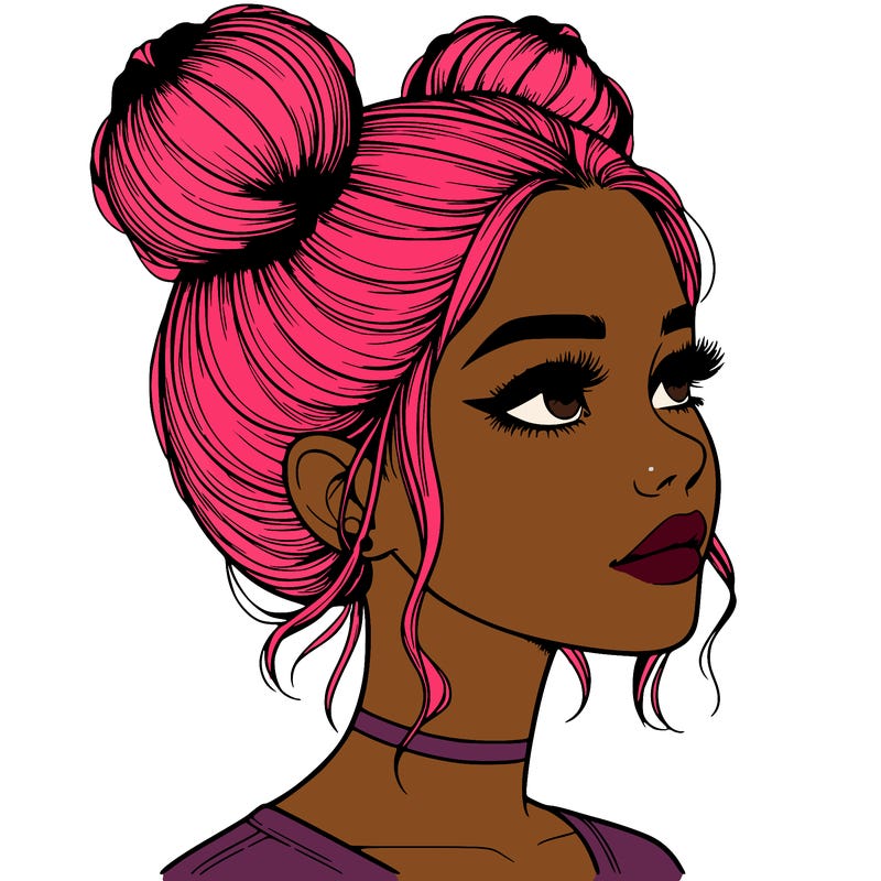 realistic girl with buns on the top of her head