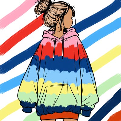 realistic girl with a oversized sweatshirt on and a bun