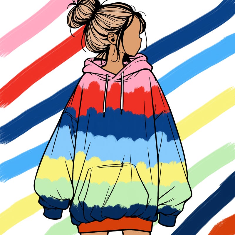 realistic girl with a oversized sweatshirt on and a bun
