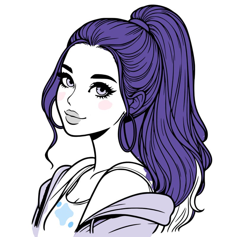 realistic girl with a high ponytail