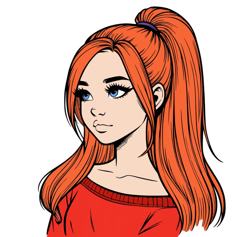 realistic girl with a high ponytail