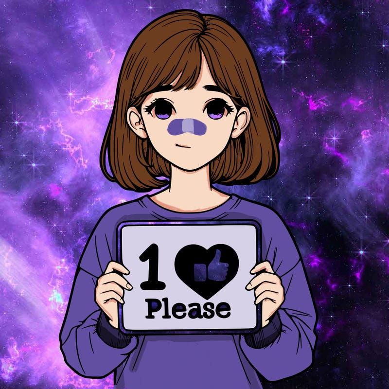 realistic girl holding a sign that says 1 like please