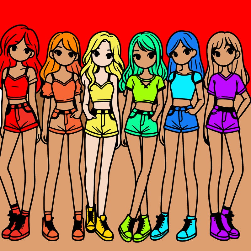 a group of girls wearing crop tops and shorts