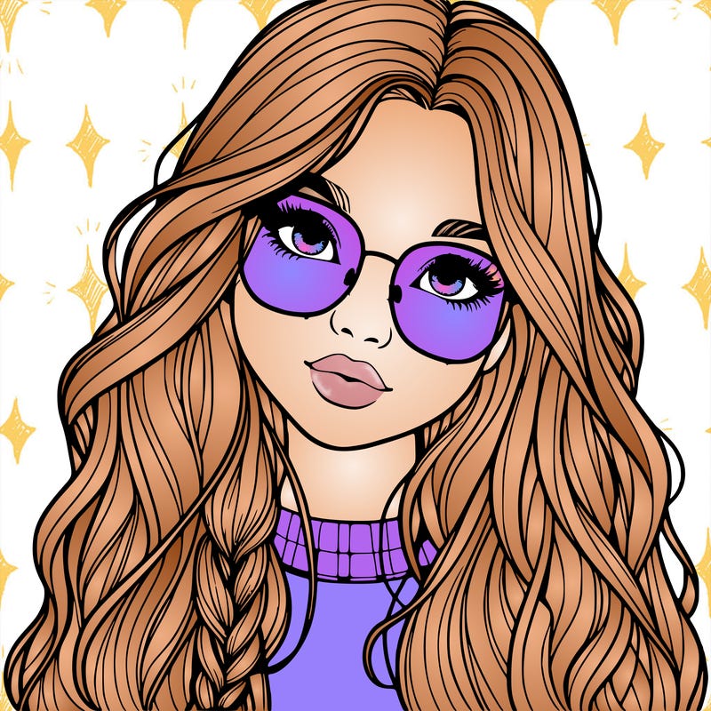 girl with long hair and freckles and glasses realistic