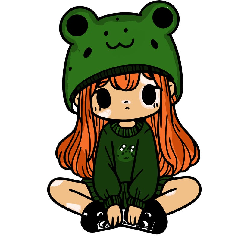 a girl wearing a frog hat and some frog socks