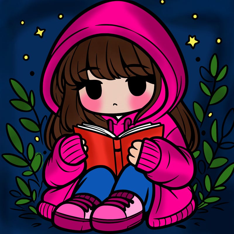girl in oversized hoodie reading a book