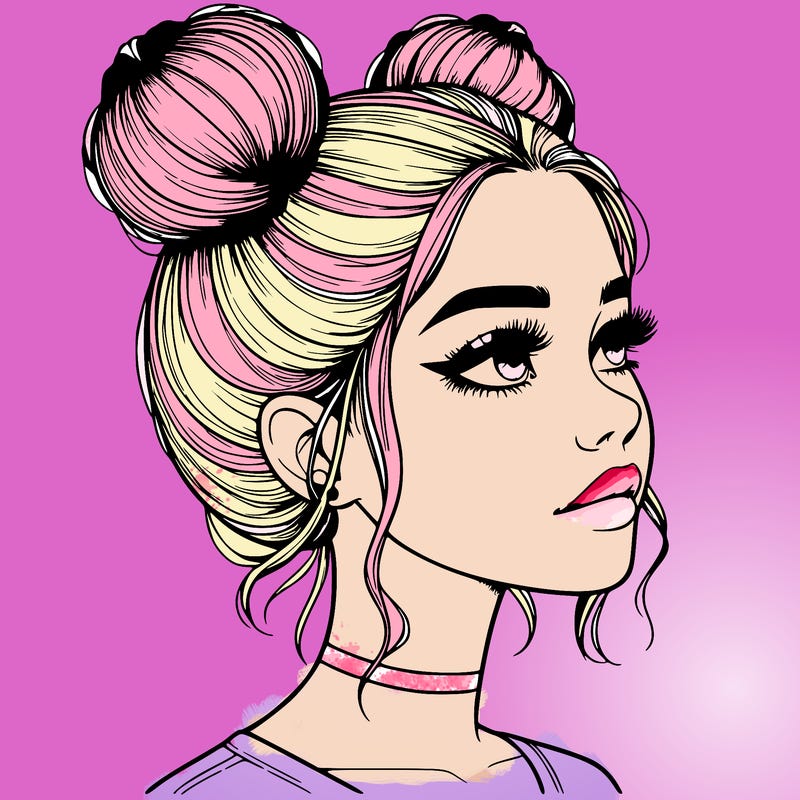 realistic girl with buns on the top of her head