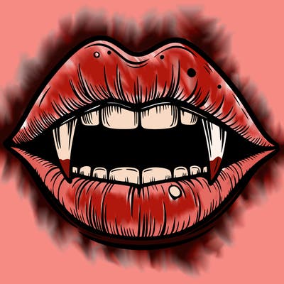 lips with vampire teeth