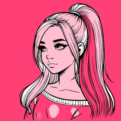 realistic girl with a high ponytail