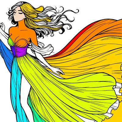 realistic woman in dress flowing the the wind