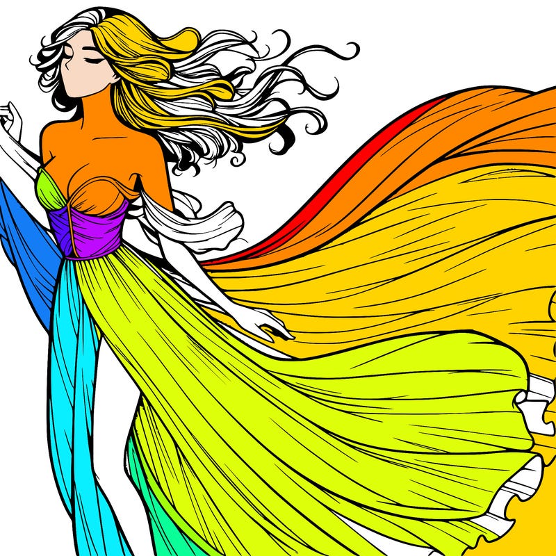 realistic woman in dress flowing the the wind