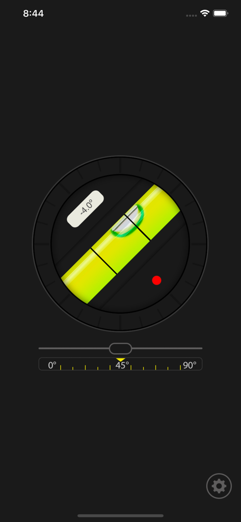 Level - Spirit level - Interface d'application de niveau à bulle numérique affichant une mesure d'angle de 45 degrés sur un écran de smartphone