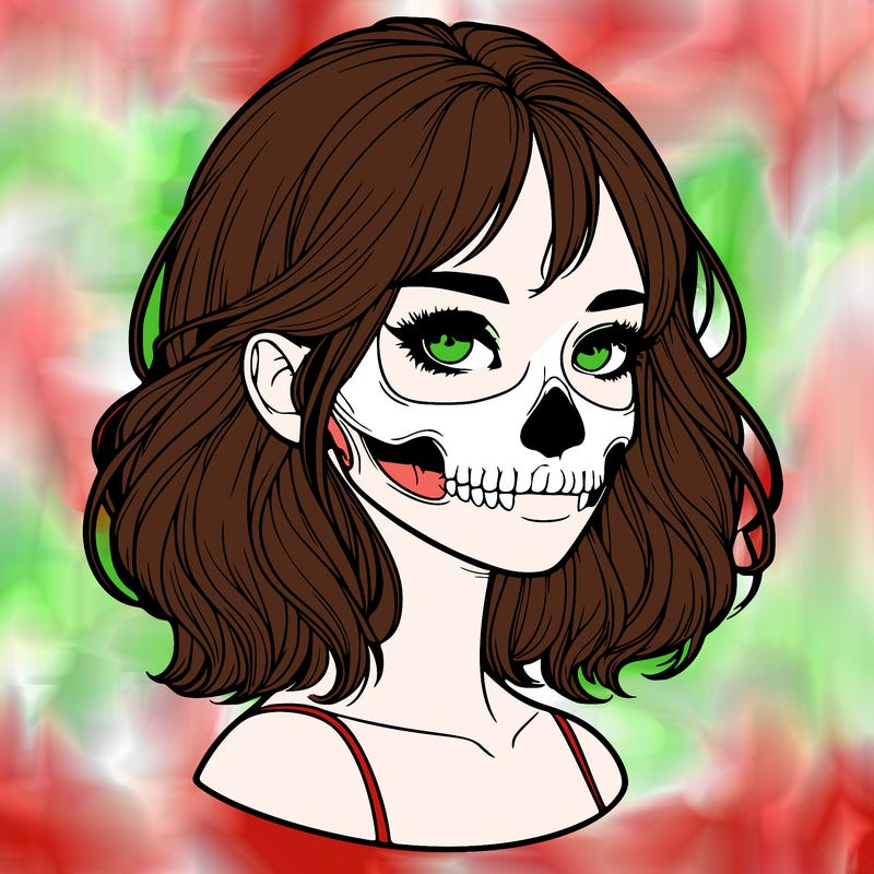 realistic girl with skull