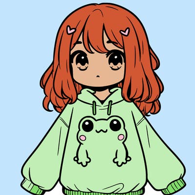 girl wearing frogging sweatshirt