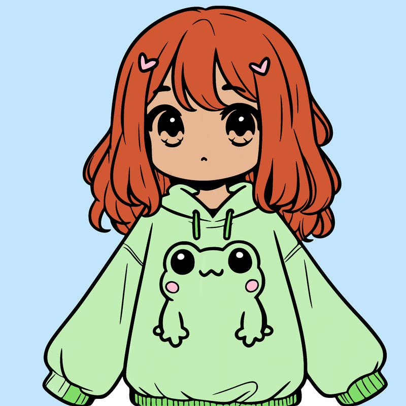 girl wearing frogging sweatshirt