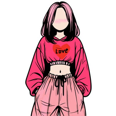 realistic girl faceless with baggy pants and a crop top