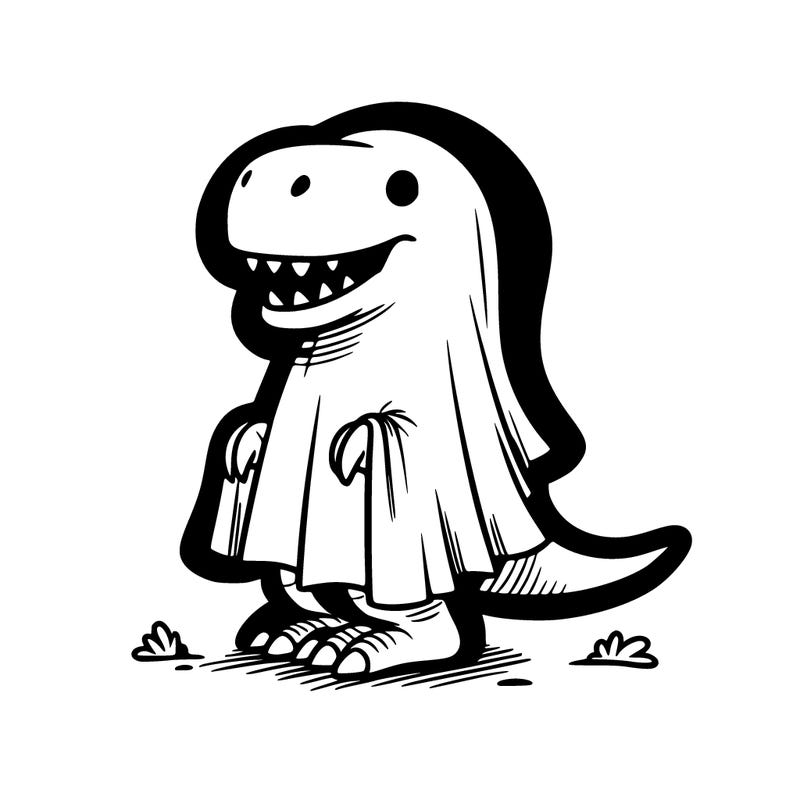 dino in a ghost costume