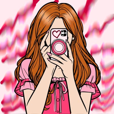 a realistic girl holding her phone taking pictures