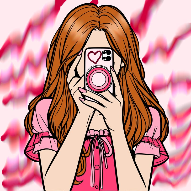a realistic girl holding her phone taking pictures