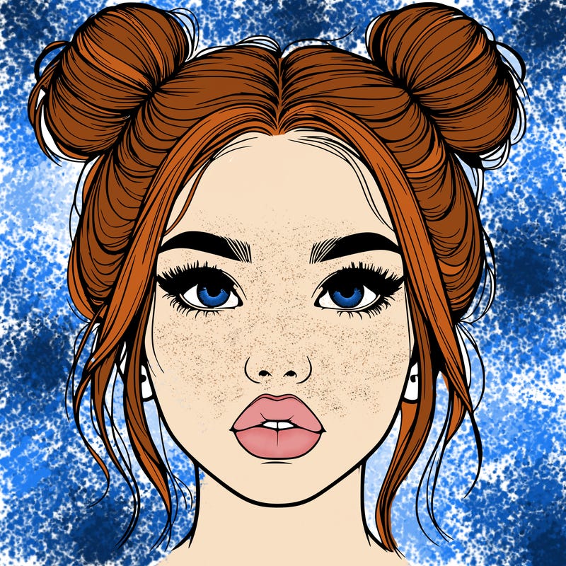 realistic girl with two buns on her hair and lips