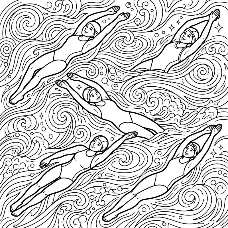 Immerse yourself in the world of competitive swimming with this exciting backstroke swimmers coloring page. Featuring multiple athletes gliding through water, it's perfect for sports enthusiasts and aspiring artists alike.