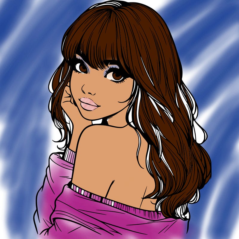 realistic girl with bangs looking over her shoulder