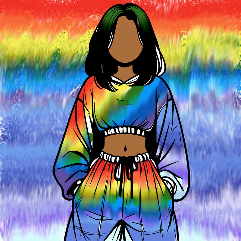 realistic girl faceless with baggy pants and a crop top