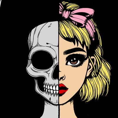 realistic girl with half skull mask