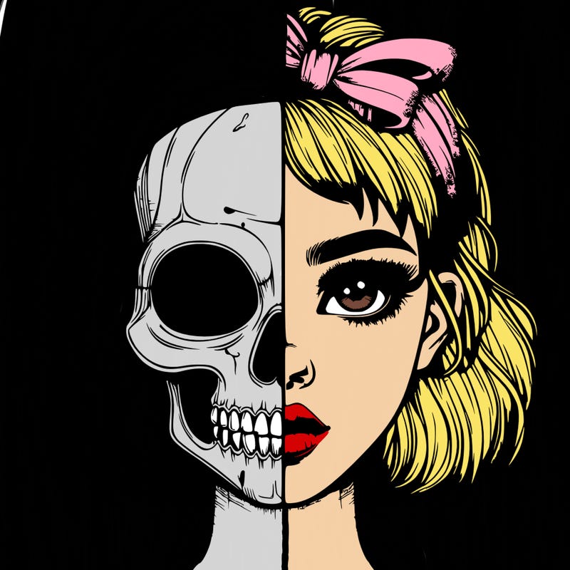 realistic girl with half skull mask