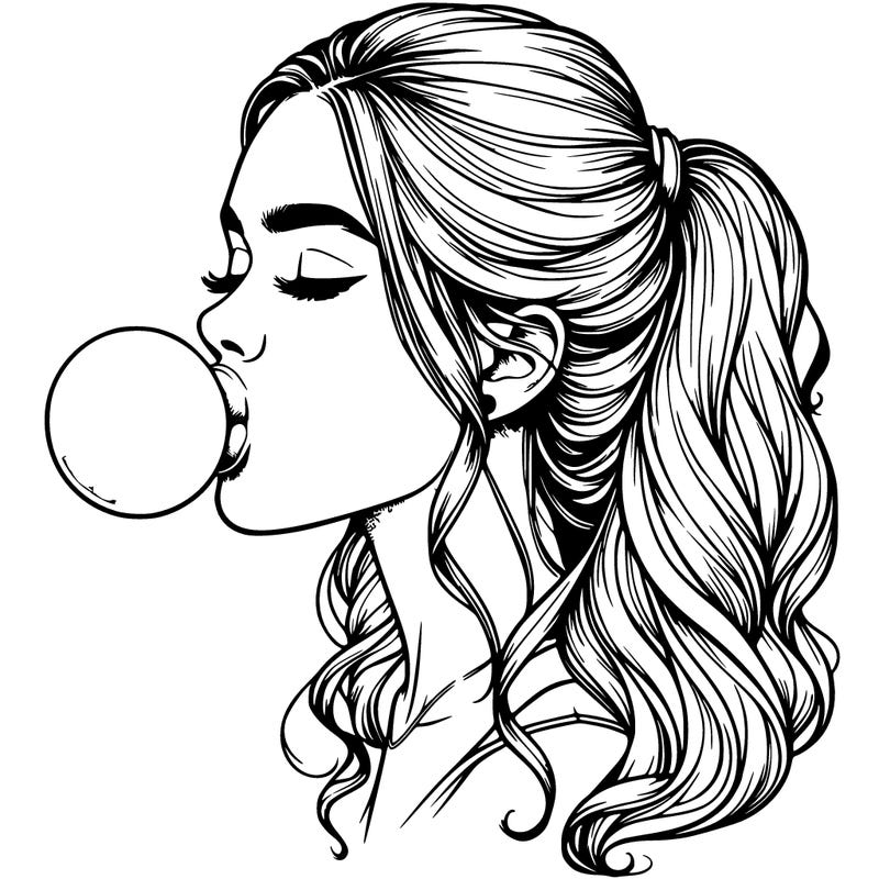 a realistic girl blowing a big bubble out of gum