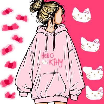 realistic girl with a oversized sweatshirt on and a bun