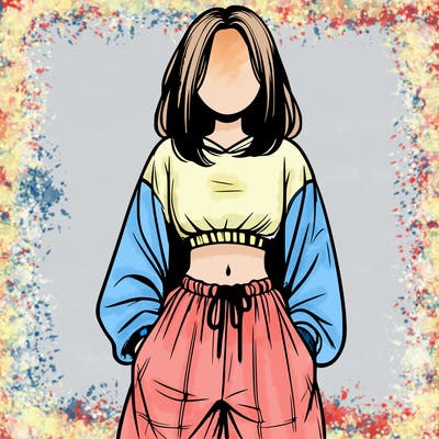 realistic girl faceless with baggy pants and a crop top