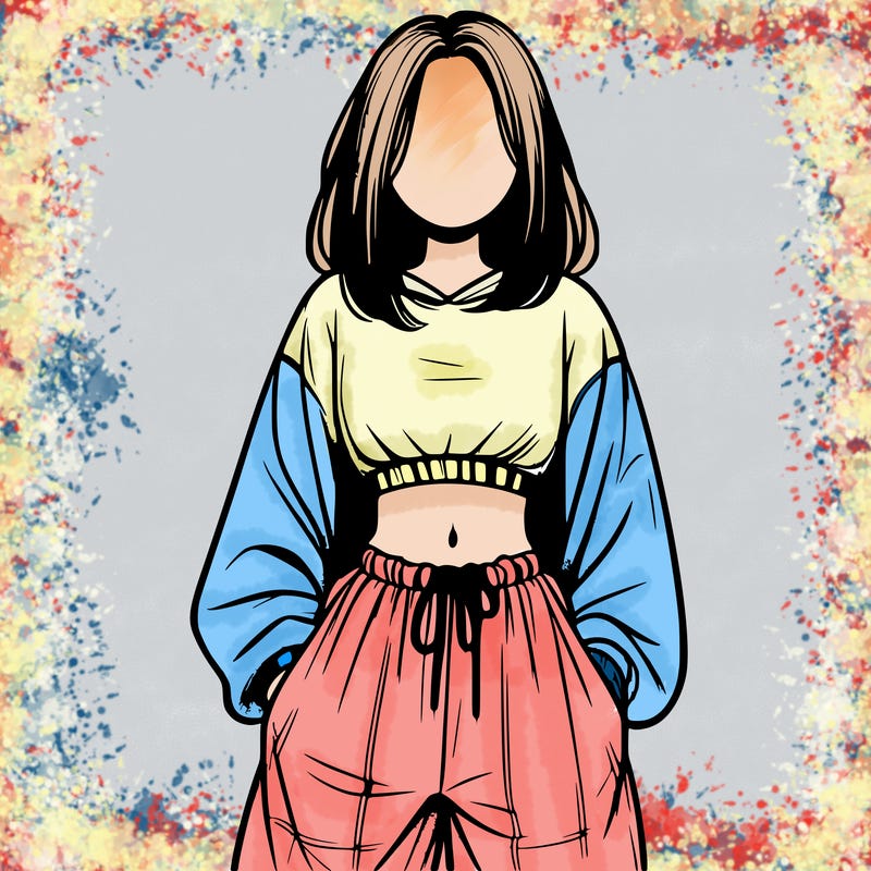 realistic girl faceless with baggy pants and a crop top