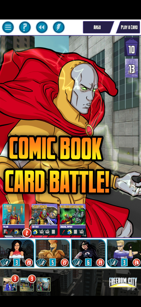 Captura de pantalla del juego móvil de una batalla de cartas de Centinelas de Tierra-Prime.