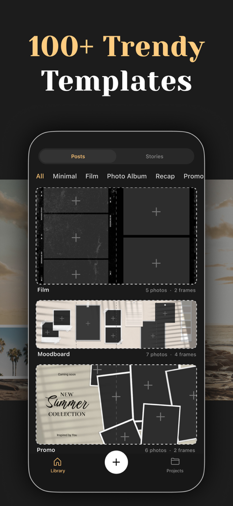 Carousel Layout Maker・SwipeMix - Mobile app interface displaying aesthetic templates for seamless Instagram carousels and moodboards.