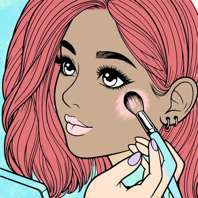 a realistic girl doing her makeup