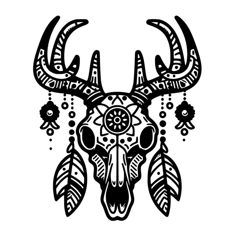 deer skull with indian culture design
