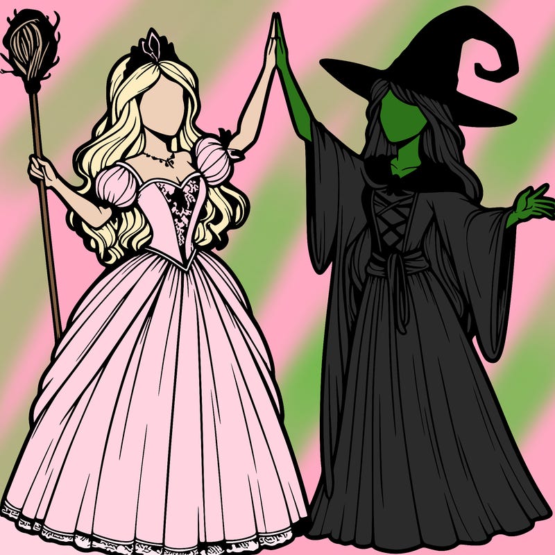 detailed realistic split of a princess and a witch