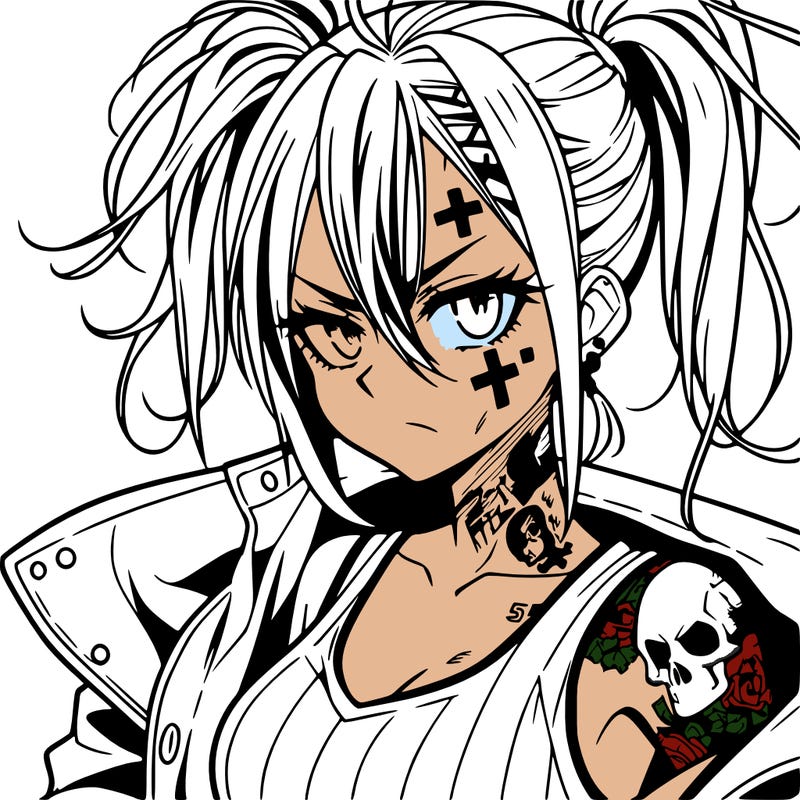 badass anime girl with scar and tattoos