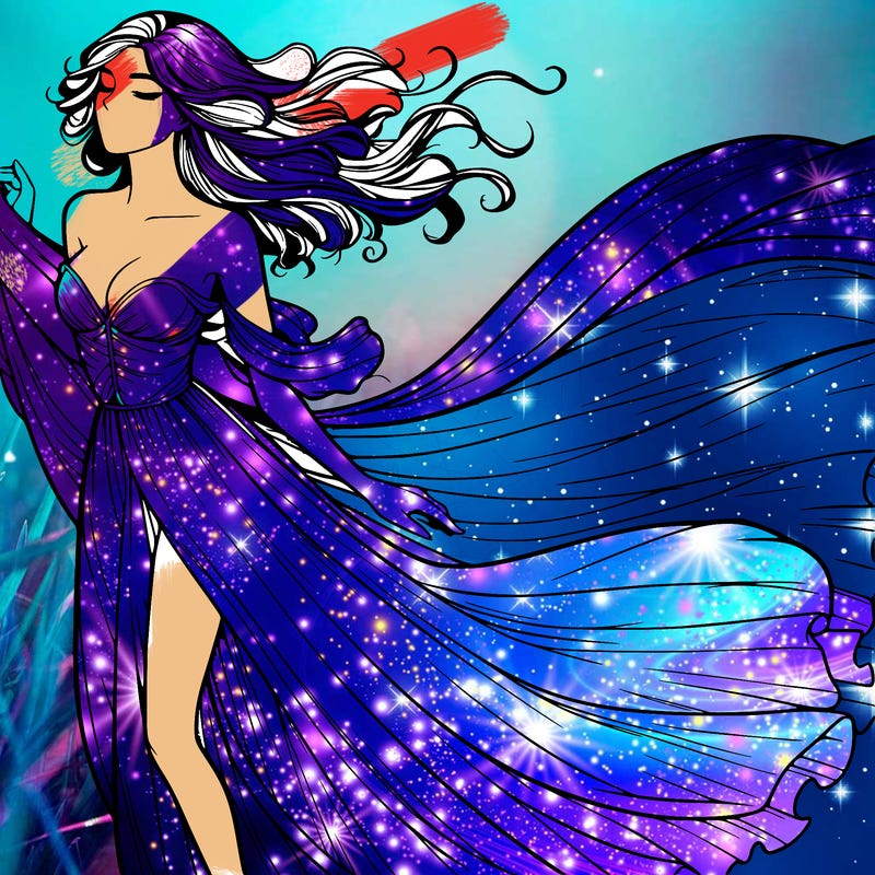 realistic woman in dress flowing the the wind