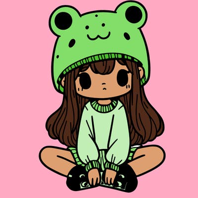 a girl wearing a frog hat and some frog socks