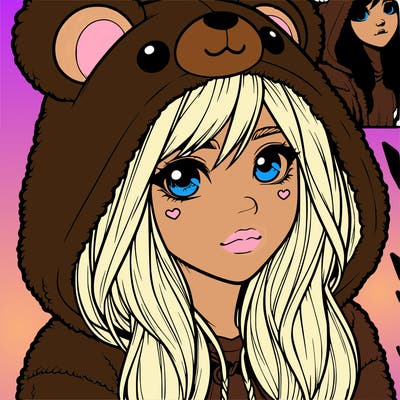 realistic girl in a bear hoodie