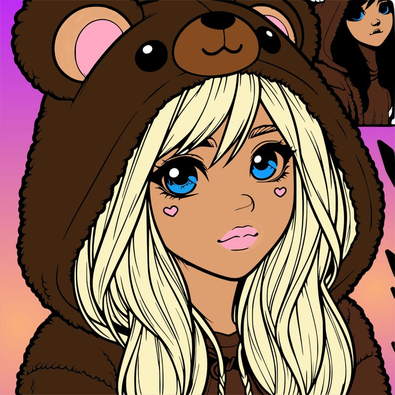 realistic girl in a bear hoodie