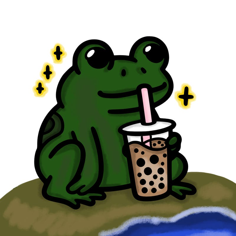 frog drinking boba tea