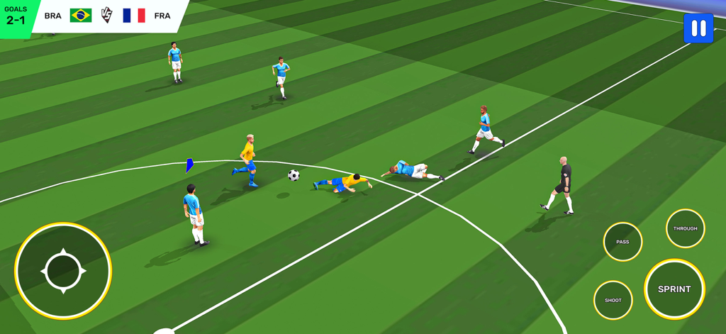 Football Game 2025: Super Kick - Football match gameplay in Football Game 2025 Super Kick showing players on the field and mobile controls