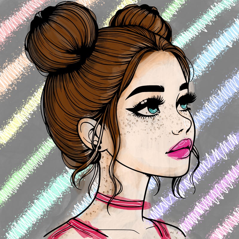 realistic girl with buns on the top of her head