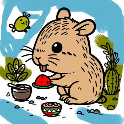 baby capibara with food