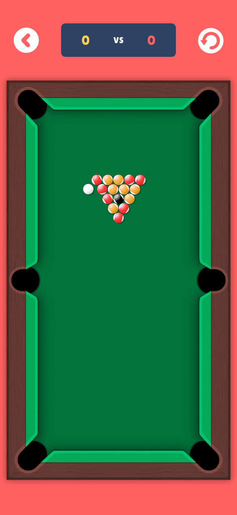 Tiny Fun: Play and Relax - Top down view of a classic pool mini game on a green table in the Tiny Fun app